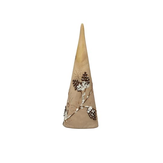 Hello Honey® Hand-Painted Eucalyptus Wood Tree with Pinecone, Snow & Glitter